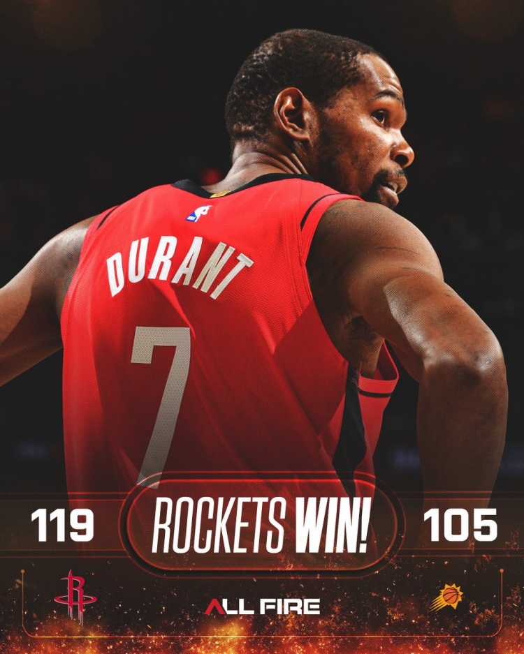 开云体育网址-7连胜以7号为封面！火箭官方赢球海报封面人物——杜兰特